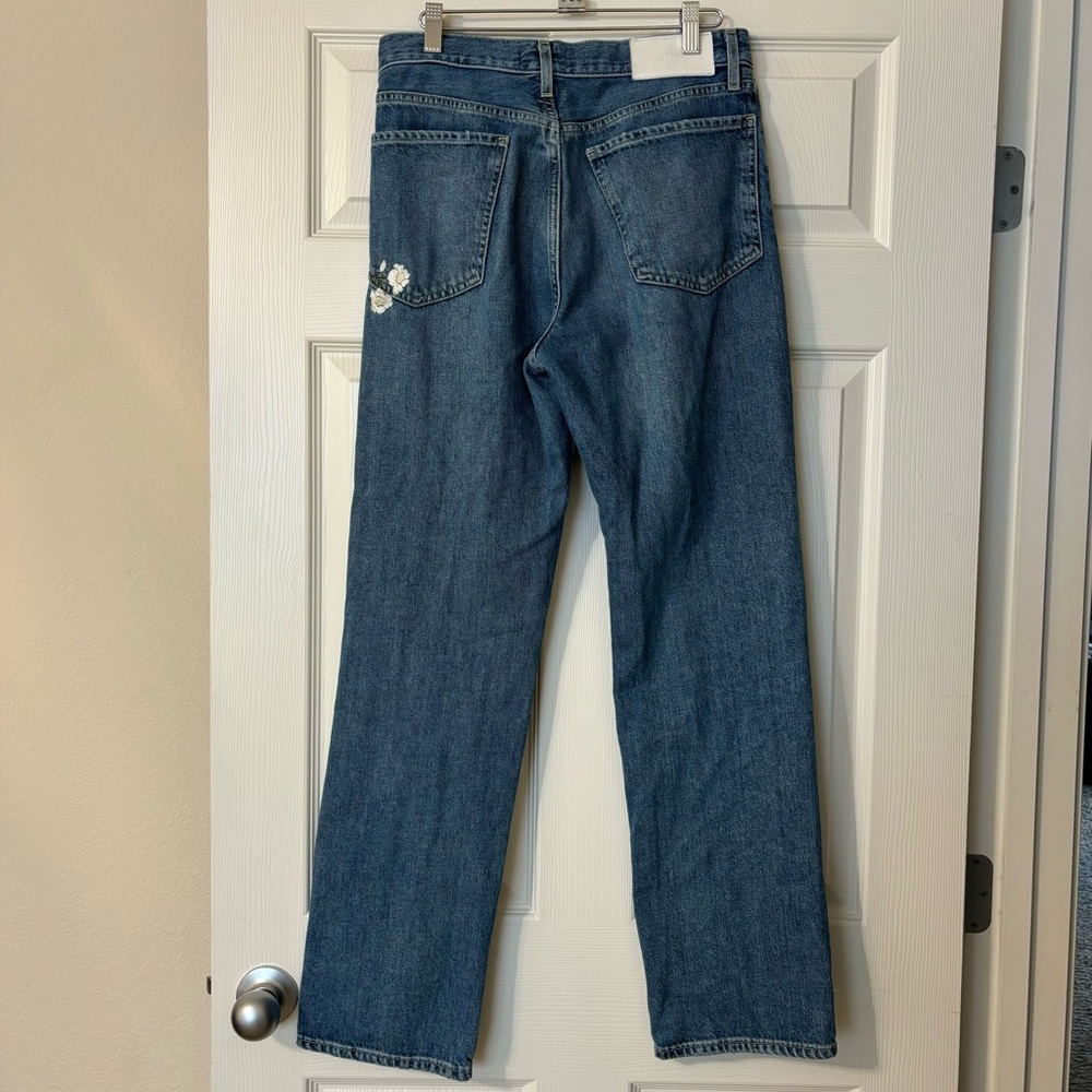 7 For All Mankind Easy Straight Leg Jeans Floral Embroidered Button Fly Size 26